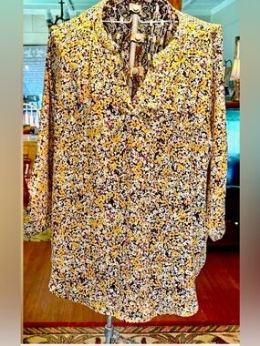 Maurices Yellow Multi Floral Split-Neck Blouse